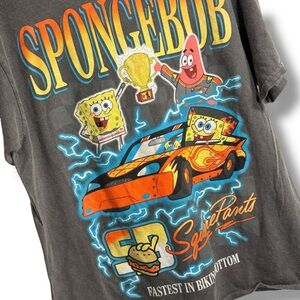 SpongeBob Racing Graphic Tee | Nickelodeon 2023 | Size Medium | Washed Charcoal